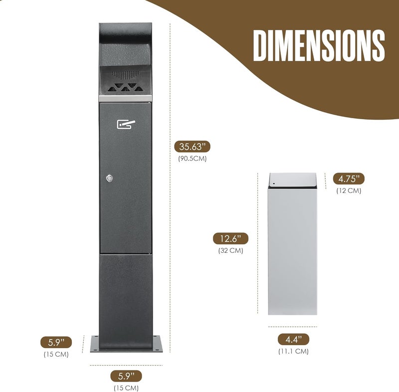 Houseables Cigarette Butt Disposal Outdoor, Cigarette Disposal Outdoor, Standing Ashtray, Butt Can For Outside, Commercial Smoking Receptacles, Smokers Outpost, Outside Ashtrays, Receptacle Bin, Lock - Image 2
